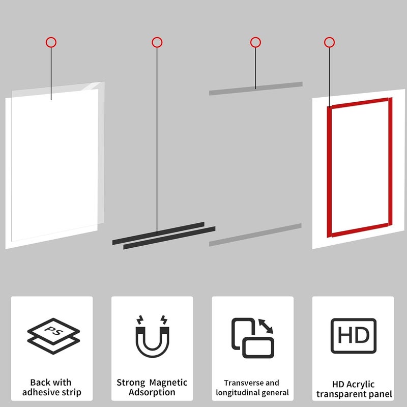 كاست ويف حامل لافتات أكريليك A4 مثبت على الحائط، إطارات عرض بلاستيكية مع شريط لاصق وشريط مغناطيسي، حامل لافتات أكريليك شفاف للباب/النوافذ/المكتب/المنزل - بدون حفر ذهبي/عبوة من 3 قطع 8.5 × 11 - Image 5