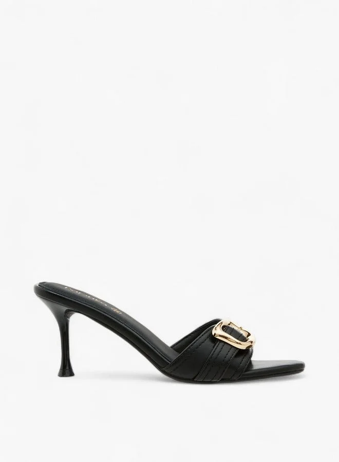 Buckle Accent Slip-On Sandals with Stiletto Heels