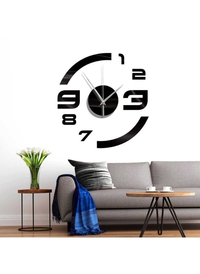 Black DIY Frameless Silent Mirror Effect Wall Clock - Image 1