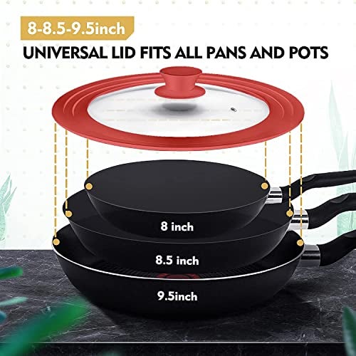 EZYHOME Universal Lid - Tempered Glass with Silicone Rim - Fits 20/22/24cm Pots, Pans & Skillets - Heat Resistant & Dishwasher Safe - Image 5
