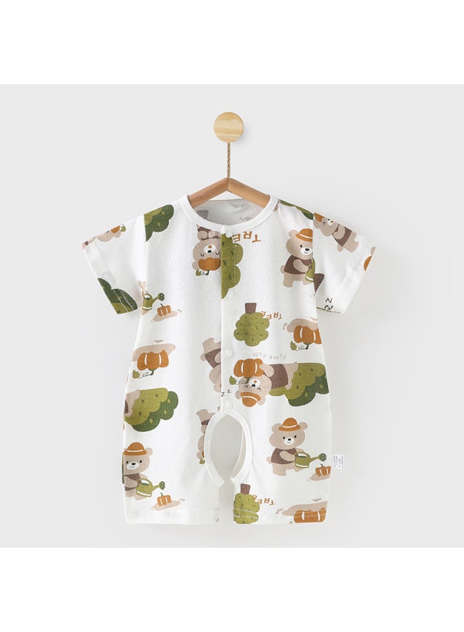 Baby's Short-sleeved Open Crotch Clothes Pure Cotton Summer Men's And Women's Thin Jumpsuit Infant's Mesh Breathable Climbing Suit
