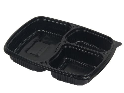 ACHIEVER PACKAGING 3 Compartment Unbreakable Made of 100% BPA Free Food Grade Virgin Plastic Plates Meal Tray with lid for Dinner, Lunch - Pack of 25 (Black) - Image 3