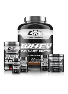 CORE CHAMPS Core Champs Whey Bundle - Whey Protein 5Lbs - Chocolate + Creatine 300G + RDX Pre-Workout Fruit Punch 30Sv + Multi Vitamin 120Tab/120Sv + Zma 90Cap/30Sv + Omega-3 Fish Oil 1000Mg 120Sgel/60Sv 