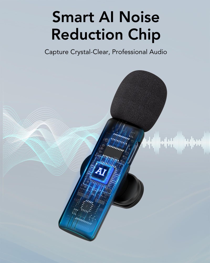 VEZQUA Wireless Mic for Youtubers, Mini Mic for Android/iPhone with Magnetic Clip, Noise Cancellation Wireless Microphone for Video Recording, Vlog, TikTok, 6H, 65ft (2 Channel Type-C) - Image 2
