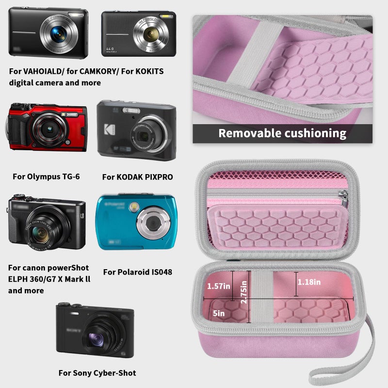 Comecase Digital Camera Carrying Case Compatible with Canon PowerShot G7 X Mark II/ G7X Mark III Digital 4K Vlogging Camera/for CAMKORY/for Lecran and More, Compact Small Camera Storage Bag for Kids (Pink) - Image 2