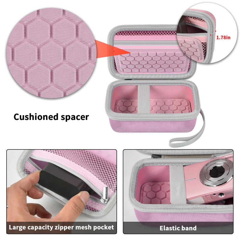 Comecase Digital Camera Carrying Case Compatible with Canon PowerShot G7 X Mark II/ G7X Mark III Digital 4K Vlogging Camera/for CAMKORY/for Lecran and More, Compact Small Camera Storage Bag for Kids (Pink) - Image 4