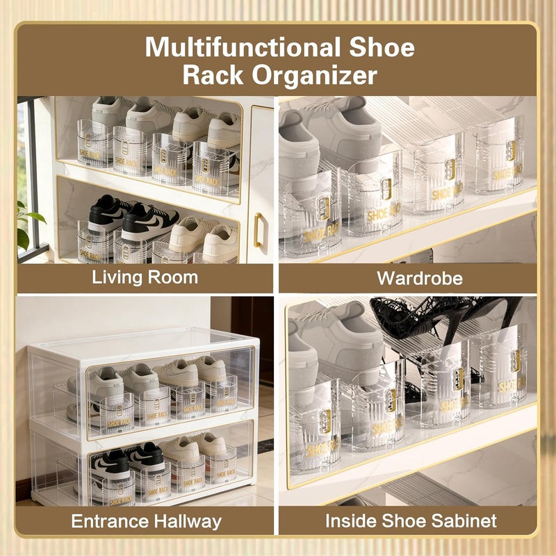 SUSOO 8 Pcs Double Shoe Slot Organizer, Adjustable Highth Shoe Stacker for Pair of Shoes, 50% Space-Saving Double Deck Shoe Rack Holder, Thickening Stability Clear Shoe Organizer for Closet Storag - Image 2