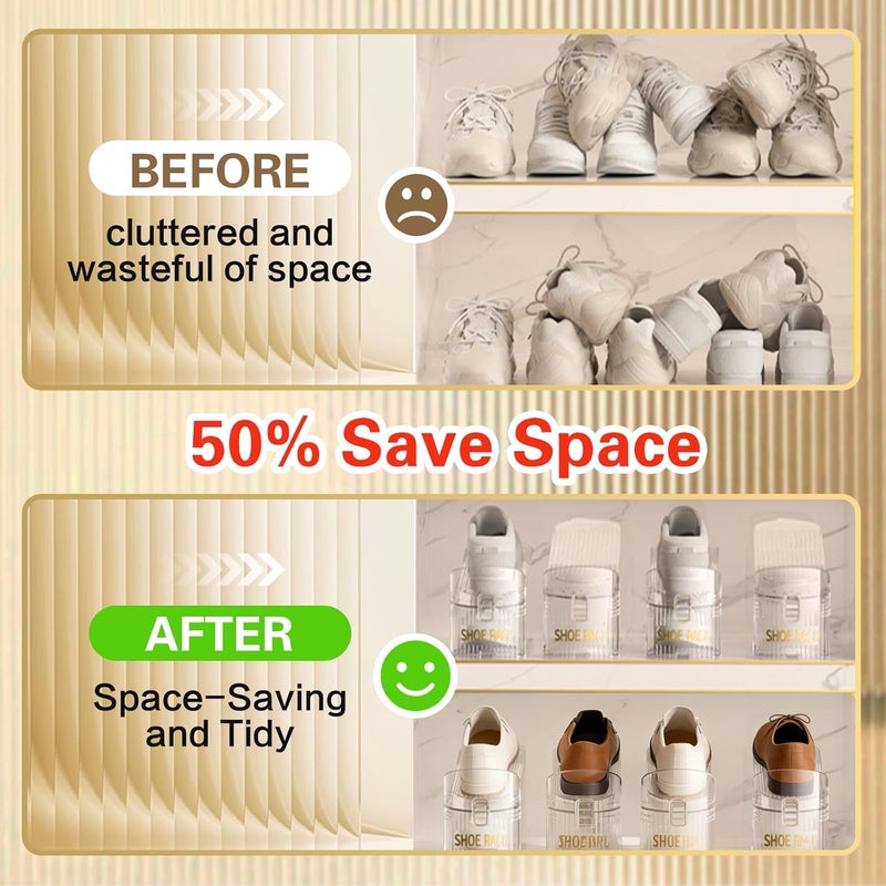 SUSOO 8 Pcs Double Shoe Slot Organizer, Adjustable Highth Shoe Stacker for Pair of Shoes, 50% Space-Saving Double Deck Shoe Rack Holder, Thickening Stability Clear Shoe Organizer for Closet Storag - Image 5