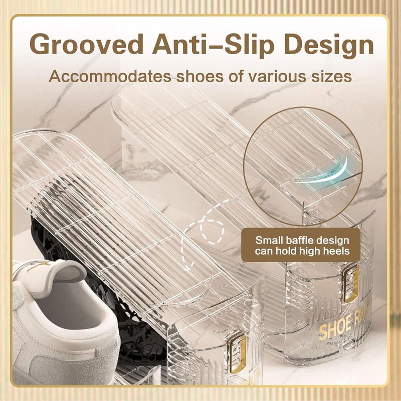 SUSOO 8 Pcs Double Shoe Slot Organizer, Adjustable Highth Shoe Stacker for Pair of Shoes, 50% Space-Saving Double Deck Shoe Rack Holder, Thickening Stability Clear Shoe Organizer for Closet Storag - Image 4