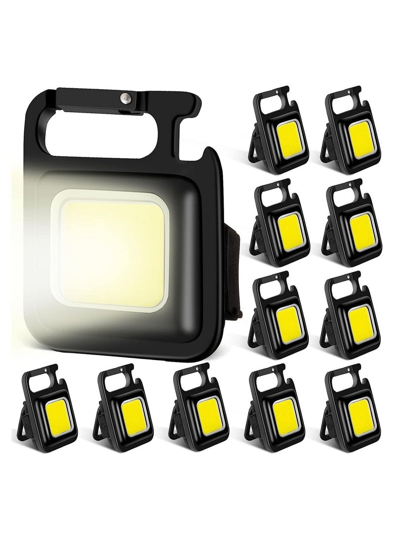 12 Pieces COB Mini Flashlight Bright Rechargeable Keychain Flashlights LED Pocket Flashlight 500 Lumens 4 Modes Flash Light Portable LED Work Lights with Folding Bracket Bottle Opener and Magnet Base - Image 1