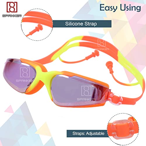 Spanker Aqua Wide View Swim Goggles with Ear Plugs, UV Protection No Leaking Anti Fog Lens Swimming Glasses for Adult Women Men and Youth,Orange Multi SSTP - Image 3