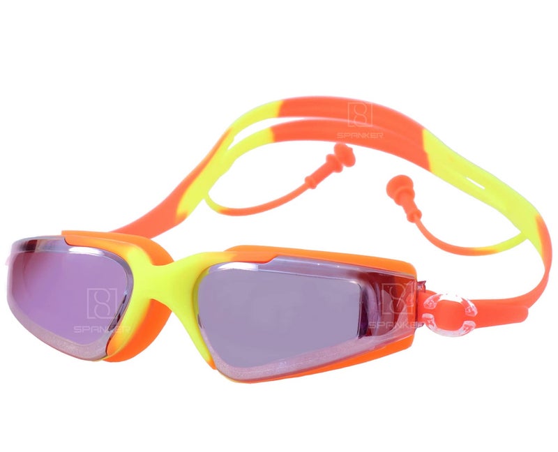 Spanker Aqua Wide View Swim Goggles with Ear Plugs, UV Protection No Leaking Anti Fog Lens Swimming Glasses for Adult Women Men and Youth,Orange Multi SSTP - Image 1