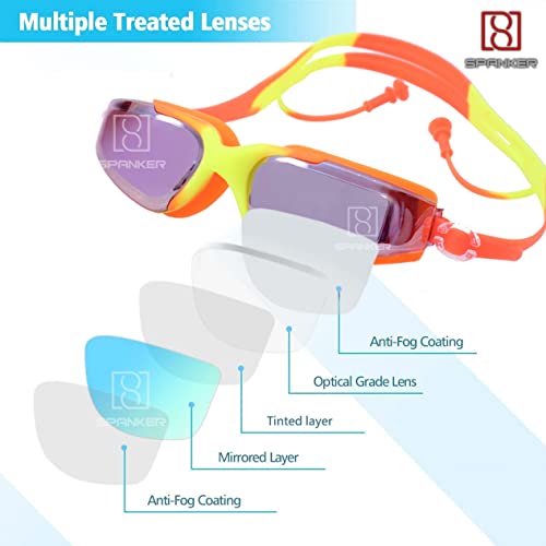 Spanker Aqua Wide View Swim Goggles with Ear Plugs, UV Protection No Leaking Anti Fog Lens Swimming Glasses for Adult Women Men and Youth,Orange Multi SSTP - Image 2