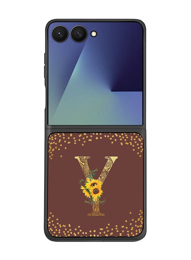 For Samsung Galaxy Z Flip7 Case,Slim fit Camera Protection, Shockproof Thin Phone cover  - Custom Floral Monogram - Y  (Brown )