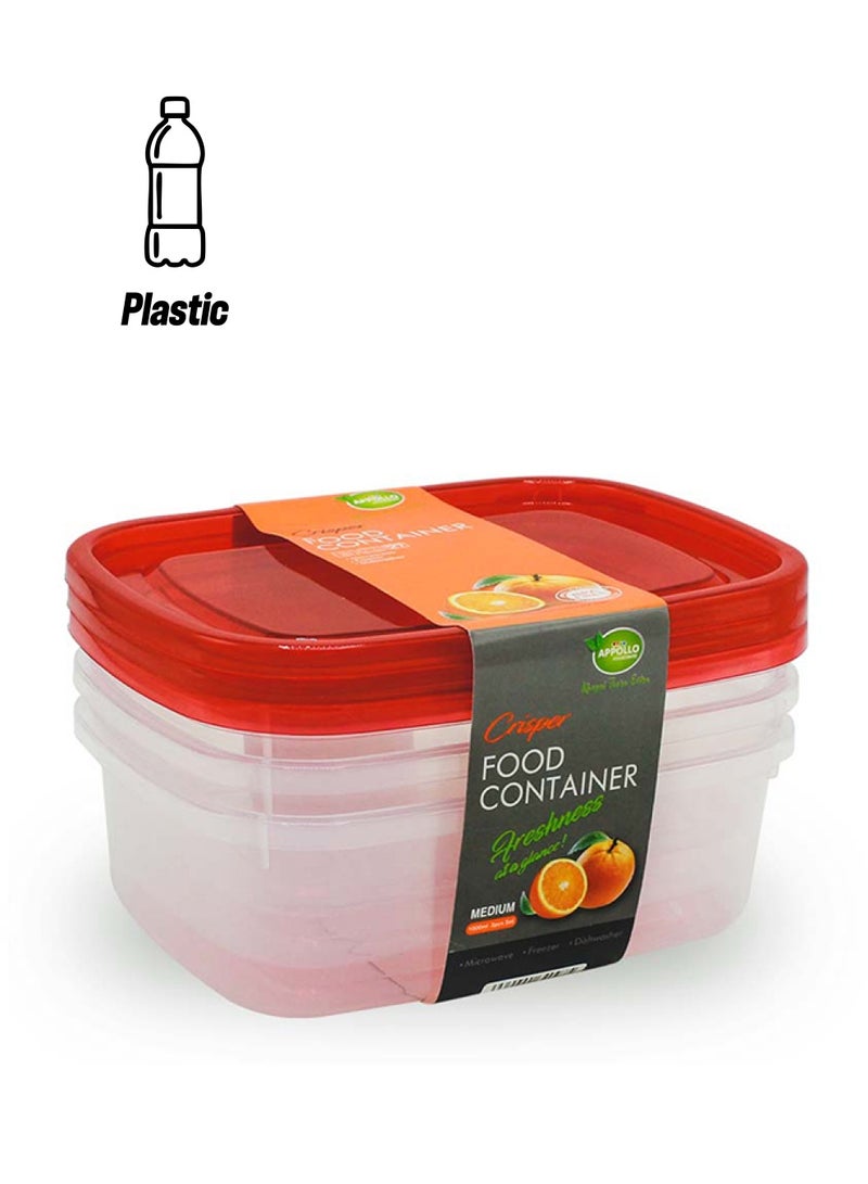 APPOLLO HOUSEWARE 3-Piece Crisper Food Container Set Medium Red 19 x 10.5 x 14.5cm - Image 1