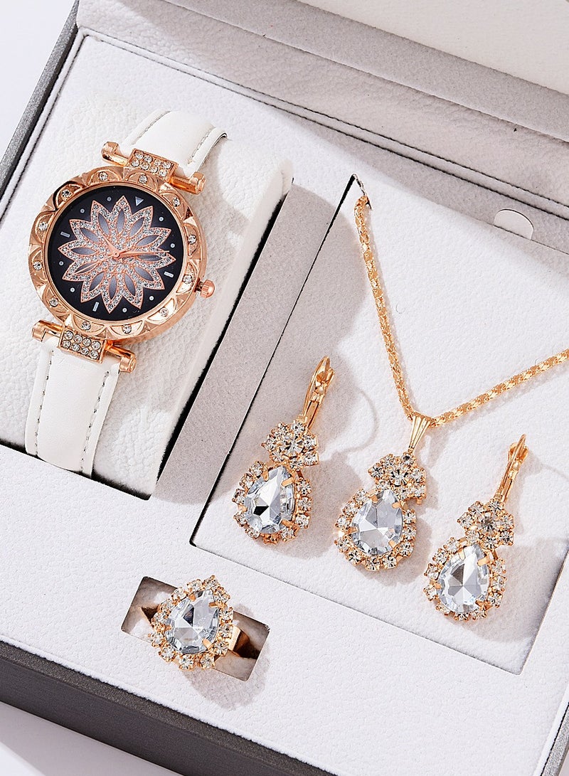 [2025 New Design]Ladies Watch Fashionable Women Quartz Diamond Wristwatch Classic Simple Watches Business Decoration Bangle Bracelet Necklace Ring Earring Girl Gift Set  - Image 1
