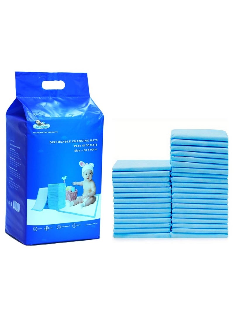 Cute 'n' Cuddle Pack Of 30 Disposable Changing pads (Pack Of 30) for Baby 60 CM X 90 CM Soft Ultra Absorbent Waterproof Diaper Mess-Free Changing Mat Liners Baby Changing Mat Cover Bed Pads - Image 1