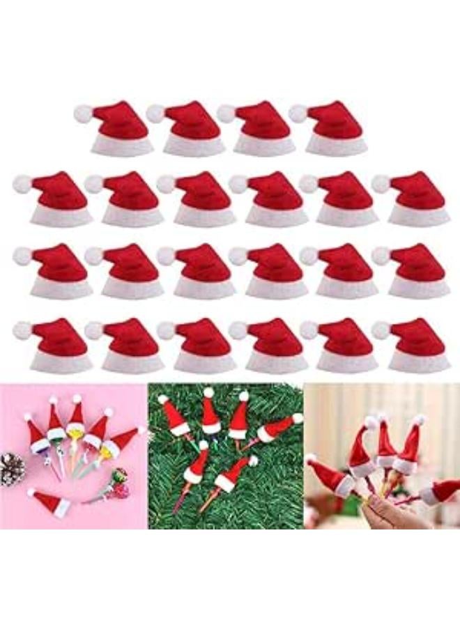 FunMove 30 Pieces Mini Christmas DIY Lollipop Candy Cover Red Santa Claus Hat For Xmas Silverware Holders, Candies Covers, Wine Bottle Decor Crafts