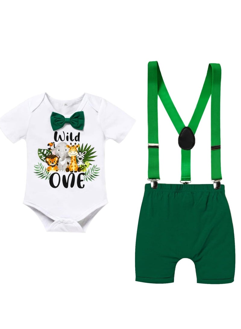 Baby Boy Funny First Birthday Clothes Infant Bow Tie Romper Bodysuit Cake Smash Outfits, 80cm - Image 1