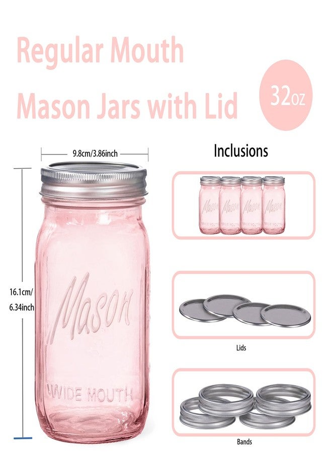 WELLIFE Pink Mason Jars 32 oz,6 Pack Wide Mouth Mason Jars for Safe Storage,Fermenting,Pickling,DIY,Crafts Decoration - Image 2