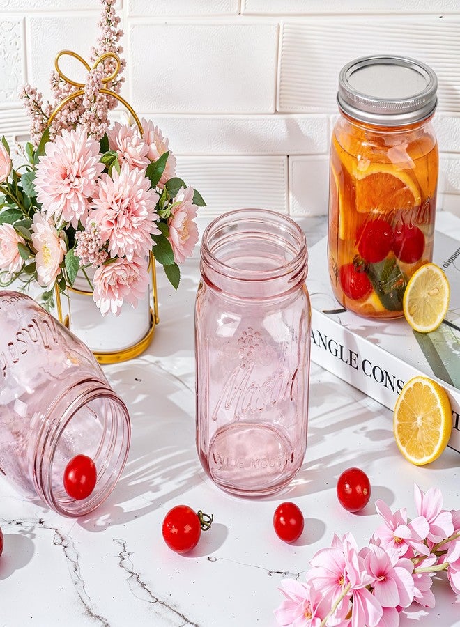 WELLIFE Pink Mason Jars 32 oz,6 Pack Wide Mouth Mason Jars for Safe Storage,Fermenting,Pickling,DIY,Crafts Decoration - Image 3