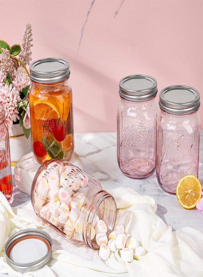WELLIFE Pink Mason Jars 32 oz,6 Pack Wide Mouth Mason Jars for Safe Storage,Fermenting,Pickling,DIY,Crafts Decoration - Image 4