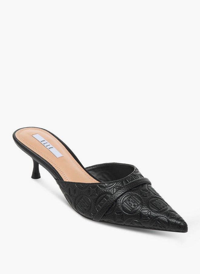 ELLE Women's Monogram Embossed Slip-On Mules with Kitten Heels - Image 2