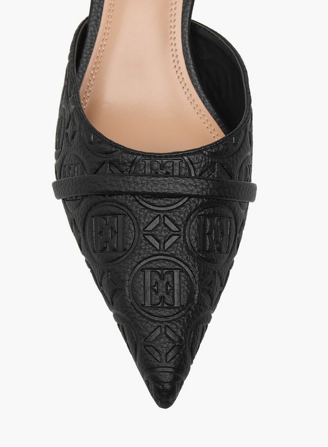 ELLE Women's Monogram Embossed Slip-On Mules with Kitten Heels - Image 4