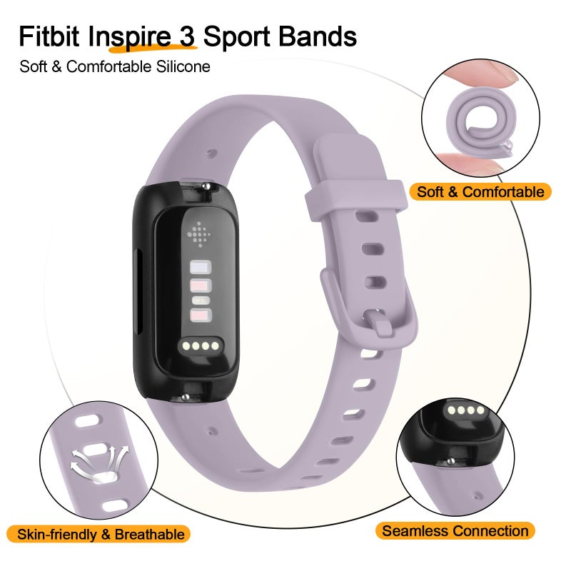 Meliya for Fitbit Inspire 3 Bands Women Men, Soft Silicone Adjustable Wristband Replacement Sport Straps Compatible with Fitbit Inspire 3 Fitness Tracker (Lavender Gray) - Image 3