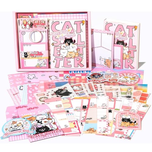 The AutoStory Cute Feline Scrapbook Kit A6 Junk Journal Notebook Kawaii Animal Stickers Pet Collage Papers Washi Tape DIY Art Diary Crafting Supply Gifts Teen Girls (Cat's Letter, Pink) - Image 1