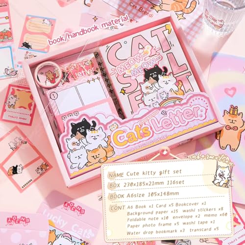 The AutoStory Cute Feline Scrapbook Kit A6 Junk Journal Notebook Kawaii Animal Stickers Pet Collage Papers Washi Tape DIY Art Diary Crafting Supply Gifts Teen Girls (Cat's Letter, Pink) - Image 5