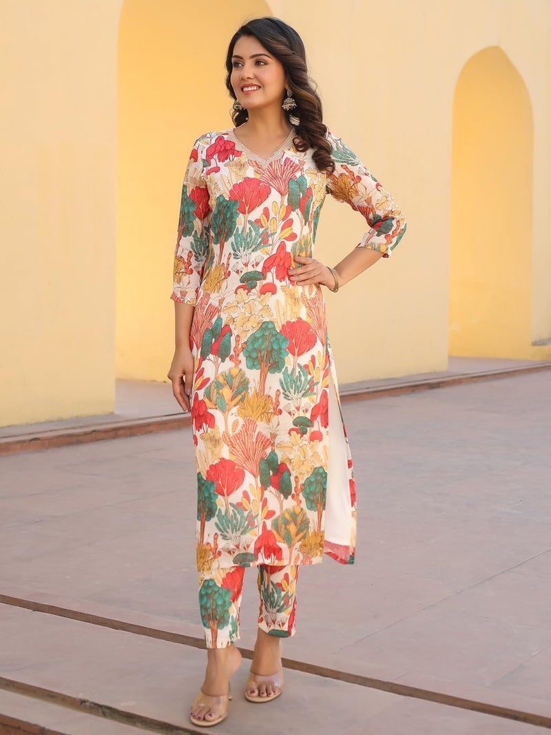 ANNI Designer Women's Rayon Blend Straight Fit Printed Kurta with Pant (Samlok White_XXL_White_XX-Large) - Image 3