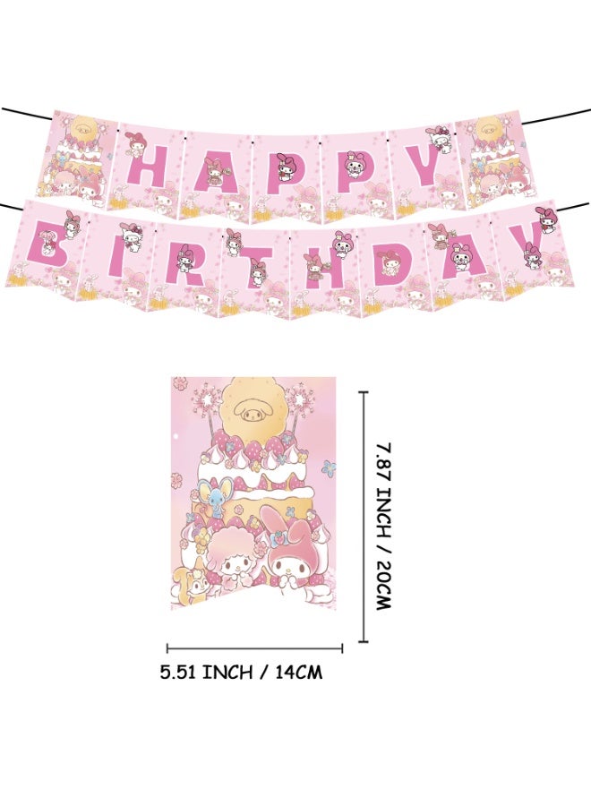 Sanrio 34-PCS My Melody Themed Birthday Party Balloon Flag Decoration Supplies - Image 3