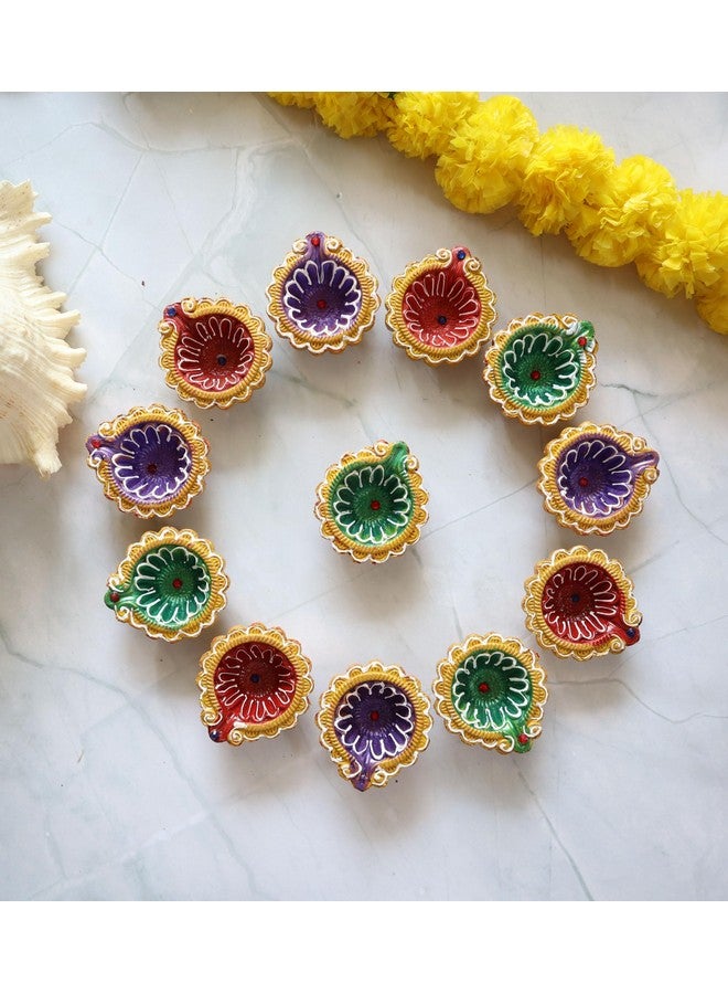 Indian Karigar 12 Diwali Diyas for Diwali Festival Diwali Diya for Diwali Decoration Items for Home Decor Terracotta Decorative Diyas for Diwali Decor Diwali Gift Items (Diyas for Diwali Festival) - Image 1