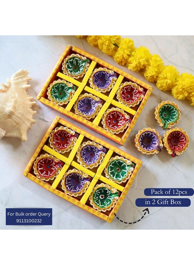 Indian Karigar 12 Diwali Diyas for Diwali Festival Diwali Diya for Diwali Decoration Items for Home Decor Terracotta Decorative Diyas for Diwali Decor Diwali Gift Items (Diyas for Diwali Festival) - Image 2