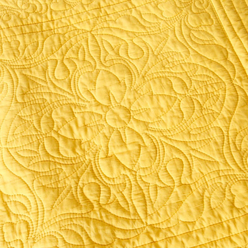 WINLIFE 100% Cotton Quilted Pillow Sham Floral Printed Pillow Cover (Gold/Yellow) - Image 5