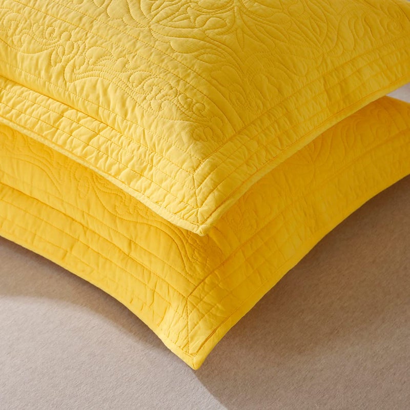 WINLIFE 100% Cotton Quilted Pillow Sham Floral Printed Pillow Cover (Gold/Yellow) - Image 3