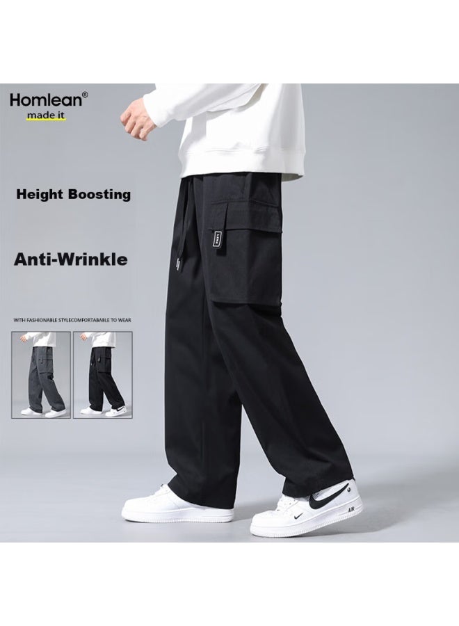 Homlean American-style Cargo Pants For Men, Winter Windproof Trendy Functional Straight-leg Casual Trousers, 2350 Black XL - Image 1