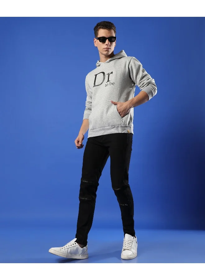 Campus Sutra Men's Light Grey Dr. To Be Hoodie With Kangaroo Pocket