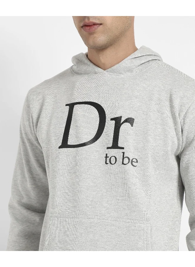Campus Sutra Men's Light Grey Dr. To Be Hoodie With Kangaroo Pocket