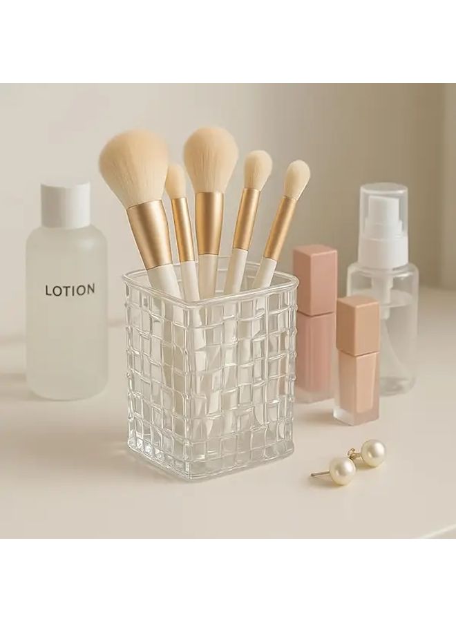 Clear Plastic Pen Holder Pink Bow Decoration Multifunctional Makeup Brush Organizer Vanity Desk Accessory Transparent Storage Solution - Image 3