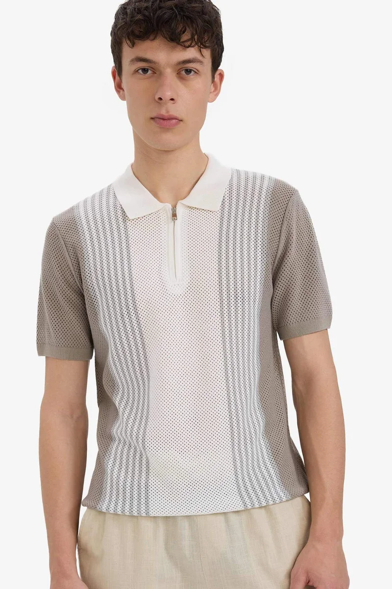 ديفاكتو Standard Fit Polo Collar Knitwear Short Sleeve Polo T-Shirt