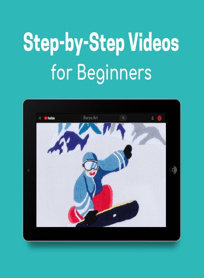 BERYA Embroidery Kit for Adult Beginners,Skiers Snow Mountain Embroidery Kit with Step-by-Step Instructions & Video,Printed Cloth,7.87" Hoop,Display Stand,Color Threads and Tools for Craft Lover(BES011) - Image 4