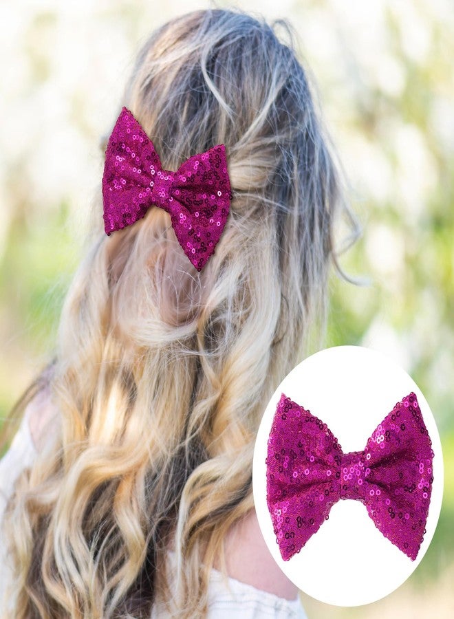 Winsyison 2pcs Hot Pink Glitter Bow Clip, Sparkly Alligator Hair Bow Clips for Women, Bling Sequin Bowknot Barrette Hair Accessories for Party Birthday Wedding - Image 5
