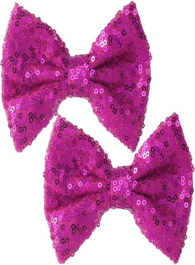 Winsyison 2pcs Hot Pink Glitter Bow Clip, Sparkly Alligator Hair Bow Clips for Women, Bling Sequin Bowknot Barrette Hair Accessories for Party Birthday Wedding - Image 1