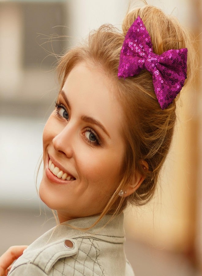 Winsyison 2pcs Hot Pink Glitter Bow Clip, Sparkly Alligator Hair Bow Clips for Women, Bling Sequin Bowknot Barrette Hair Accessories for Party Birthday Wedding - Image 4