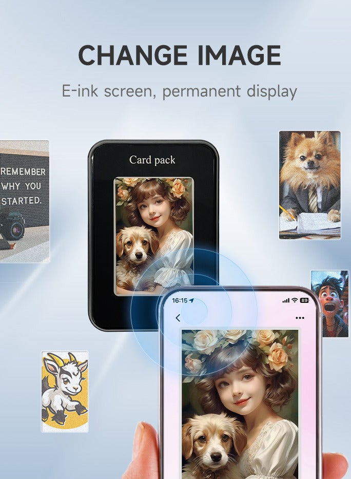 E-Ink Screen Magnetic Card Holder Stand – DIY Projection Magnetic Leather Card Wallet & Multifunctional Portable Phone Stand - Image 3