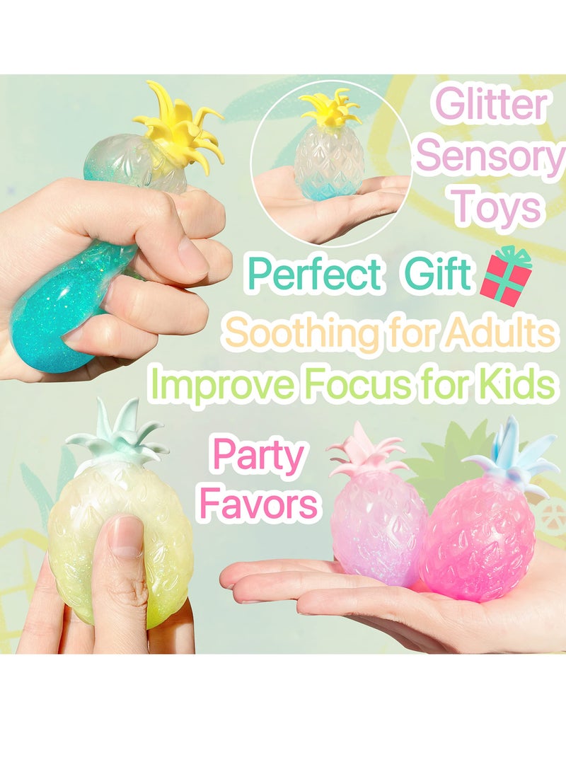 SYOSI 4Pack Pineapple Stress Balls for Kids and Adults Squishy Glitter Fruit Fidget Toys Sensory Stress Relief Toy Stretch Squeeze Ball Sensory Fidget Toys for ADHD Autism Anxiety Relief Stress Relief - Image 4