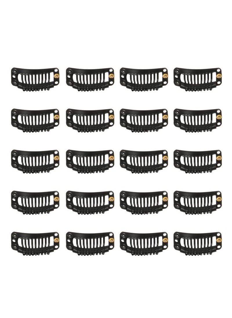 FeiHong - 20pcs Stainless Snap Comb Clips for Wigs and Hair Extensions DIY Hairpiece Accessories Black - Image 1