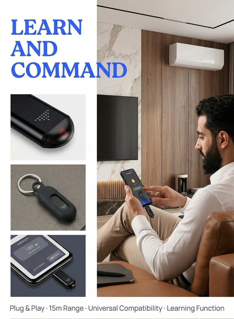 جهاز تحكم بالأشعة تحت الحمراء USB-C للهواتف الذكية، مرسل IR بتوصيل فوري، ريموت شامل للتلفزيون والمكيف والرسيفر، متوافق مع iPhone 15/16/17 وAndroid Type-C - Image 5